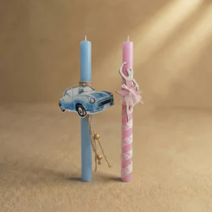 aytokinitaki Ζευγάρι Λαμπάδες Με Ξύλινο Αυτοκινητάκι Και Μπαλαρίνα