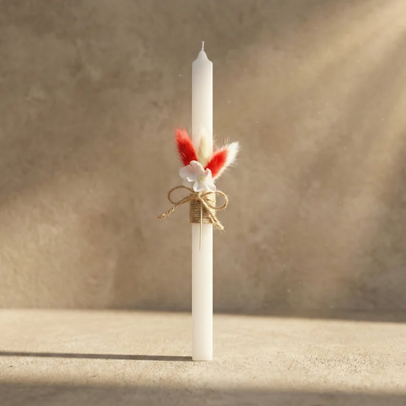 Λαμπάδα Τετράγωνη Με Ανθάκι Και Bunny Leaves