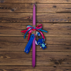 Ροζ Λαμπάδα Με Mπλε Μπρελόκ Stitch