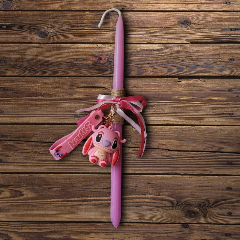 lilo_pink_single Ροζ Λαμπάδα Με Μπρελόκ Angela Stitch