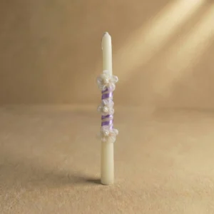 movlouloudia Λαμπάδα Με Μωβ Κορδέλα Και Λουλούδια