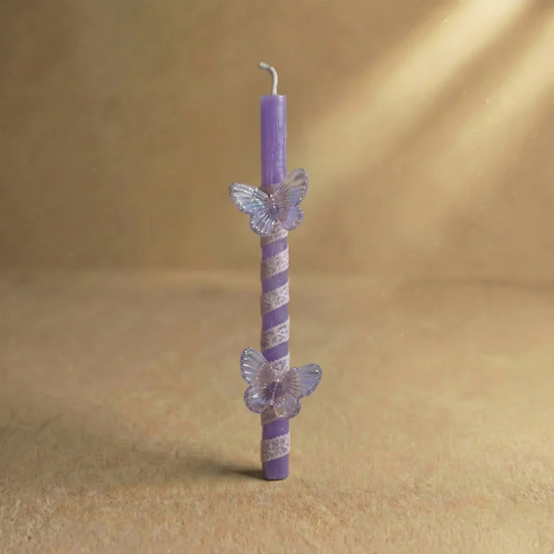 movpetaloudes Μωβ Λαμπάδα Με 3D Πεταλούδες